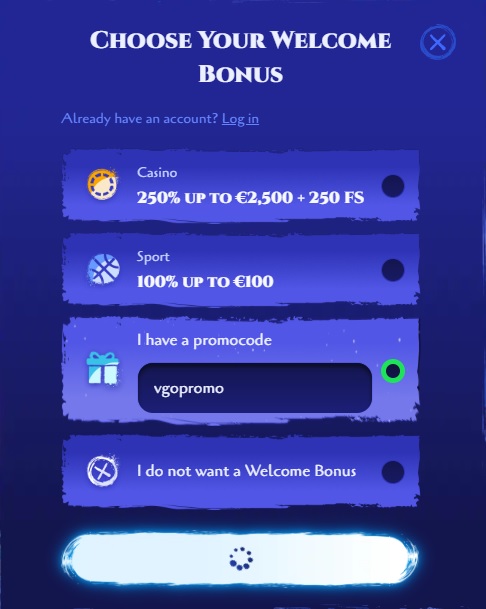 Como usar o código promocional Spinight (VGOPROMO)